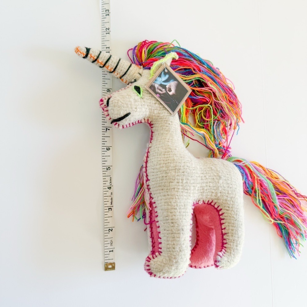 NWT Eclectic Array Handmade Artisan Wool Rainbow Unicorn Plush Stuffed Animal - Picture 11 of 14